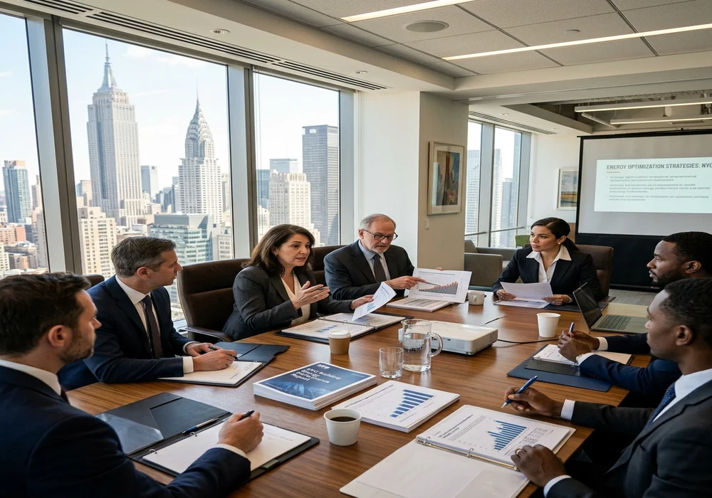 Property Managers Reviewing Building Energy Performance Data
