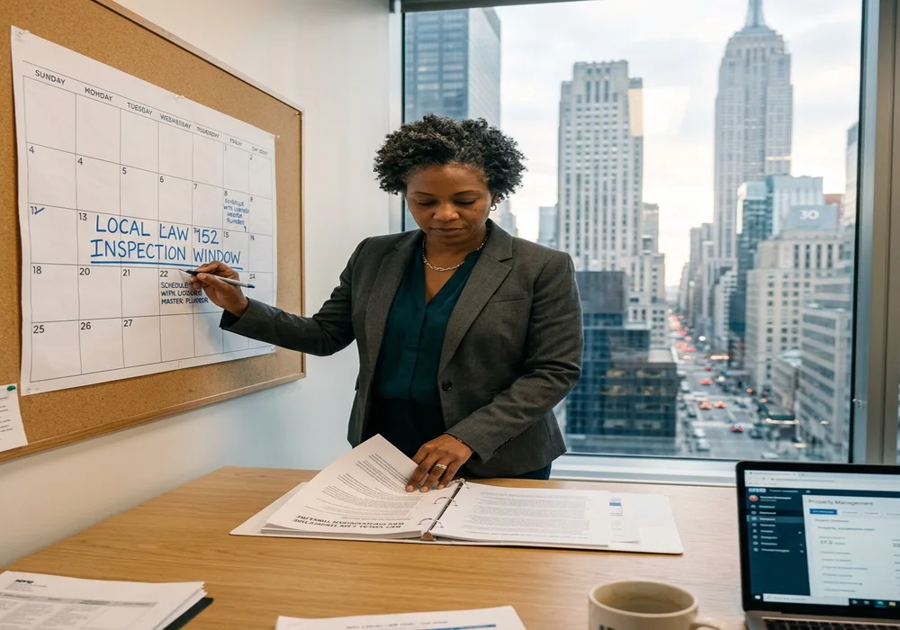 NYC property manager planning LL152 gas piping inspection timeline schedule